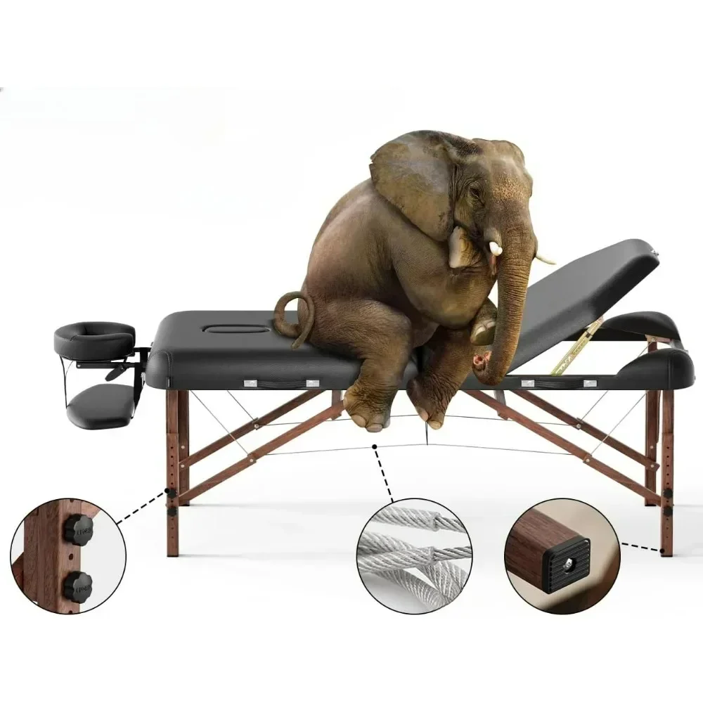 Mesa de massagem profissional portátil, 84 polegadas, 3 dobras, madeira reforçada, suporte para pernas, até 1100lbs, premium, spa, salão de beleza, tatuagem, cama de massagem