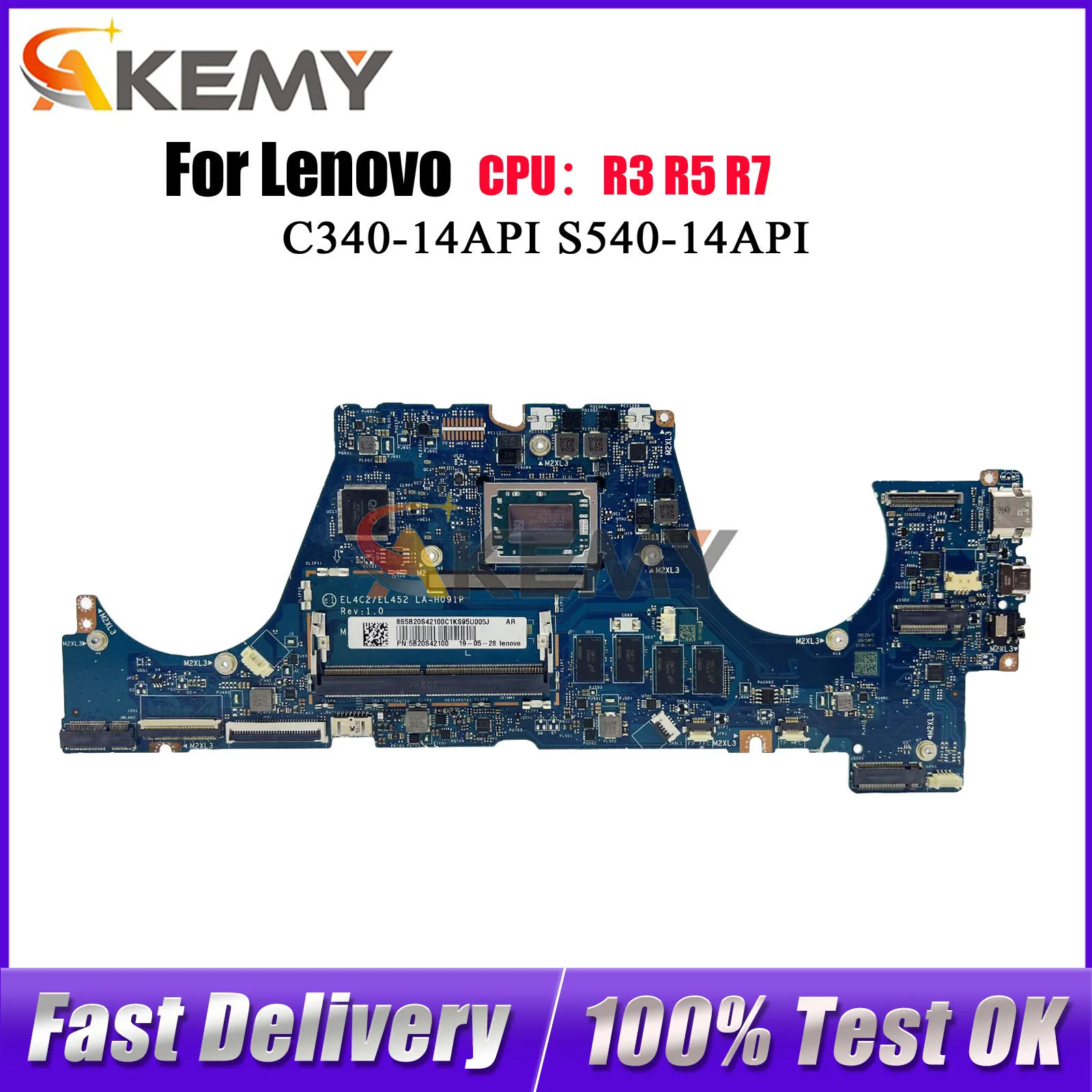 

For Lenovo Ideapad C340-14API FLEX-14API LA-H091P Laptop Motherboard with R3 R5 R7 CPU 4GB RAM 100% Tested OK