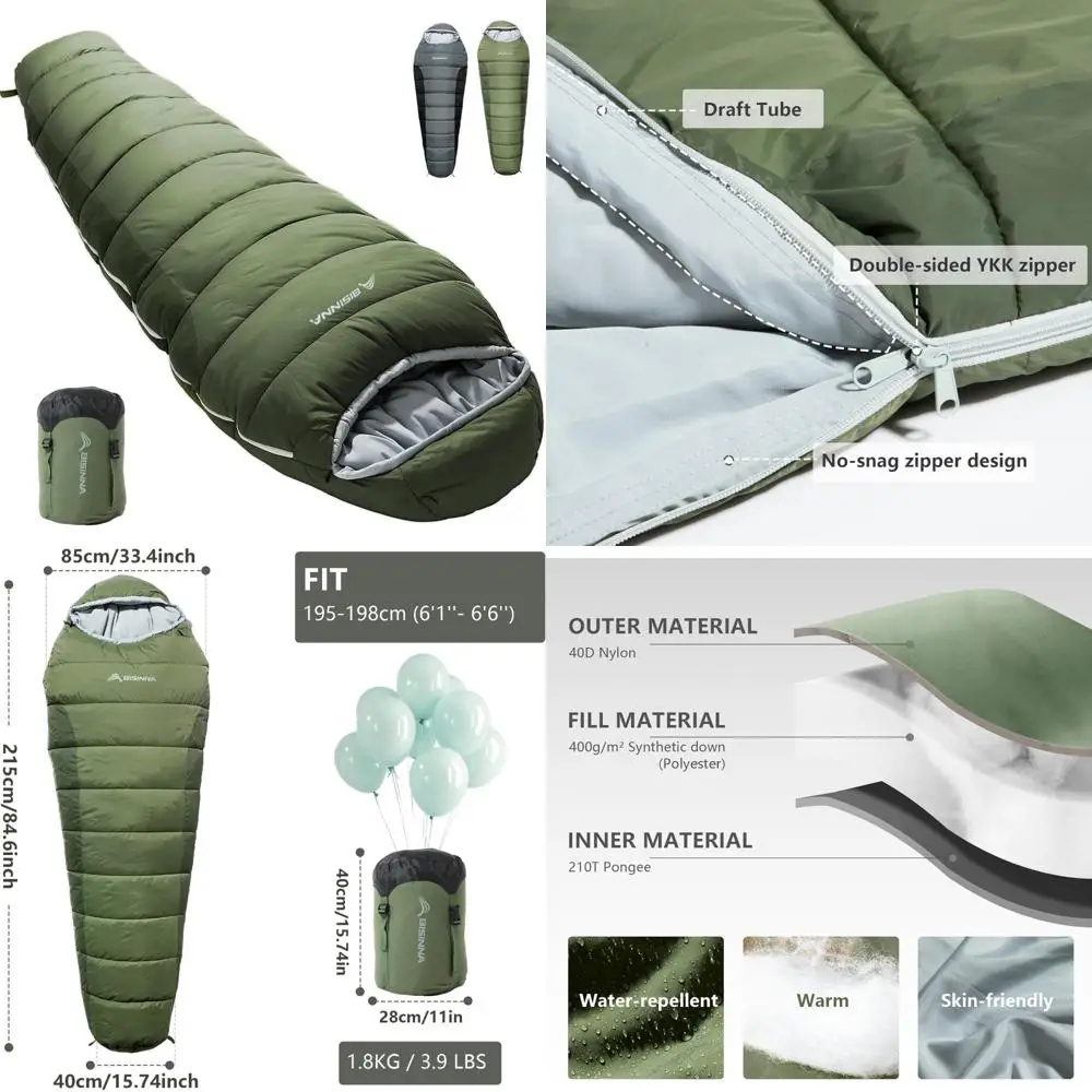 

Adult Cold Weather Sleeping Bag 14-41°F for Camping Hiking Backpacking with Compression Sack