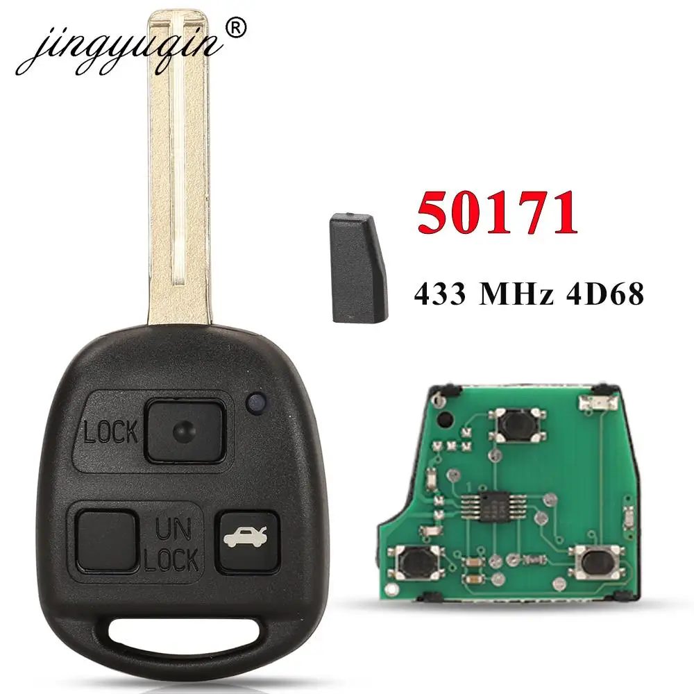 jingyuqin for Lexus Fob P/N: 50171 ASK 433MHz 4D68 Chip Remote Control Head Car Key 3 Buttons TOY48 Uncut Blade Replacement