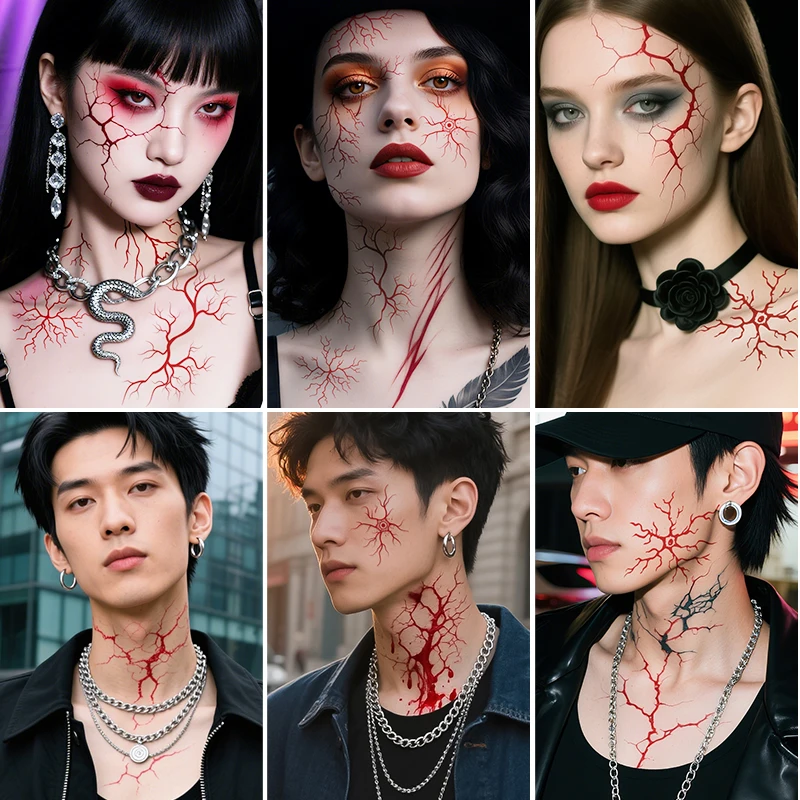 

Halloween Temporary Tattoo Sticker Waterproof Red Blood Vessels Tattoo Sticker For Men Women Party Body Art Fake Tattoo Sticker