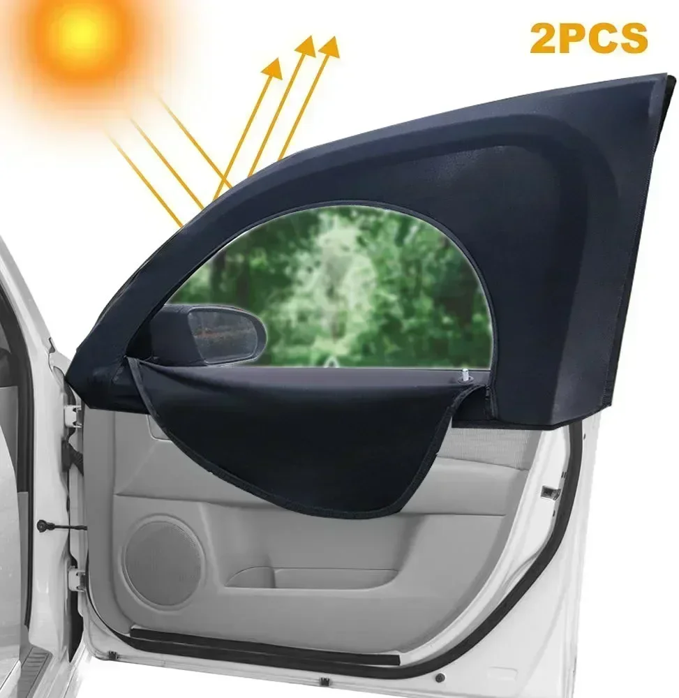2Pcs Car Window Shade Elastic Auto Front/Rear Side Window Sun Shade Breathable Car Privacy Sunshade Curtain with Zipper