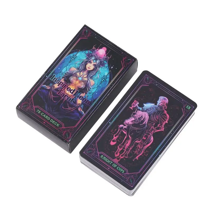 Tarot Oracle Cards 78 Pieces Inspired Neon Oracle Cards for Beginners English Version Fortune Telling Game for Holiday Family