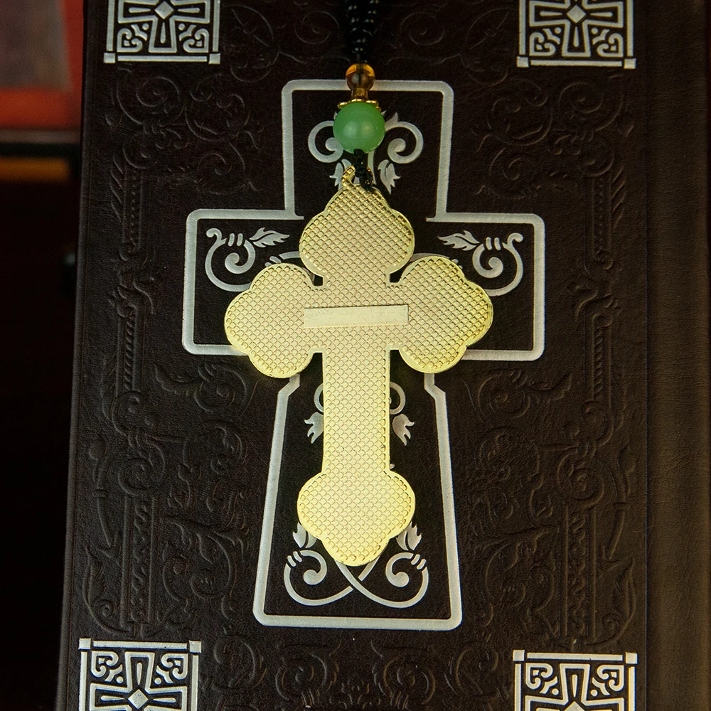 HTISOK Orthodoxe Halskette mit Holzperlenkette, Kruzifix, Gold, Holzrosenkranz, Perlenkette, religiöser Jesus-Gebetsschmuck – Detail 7