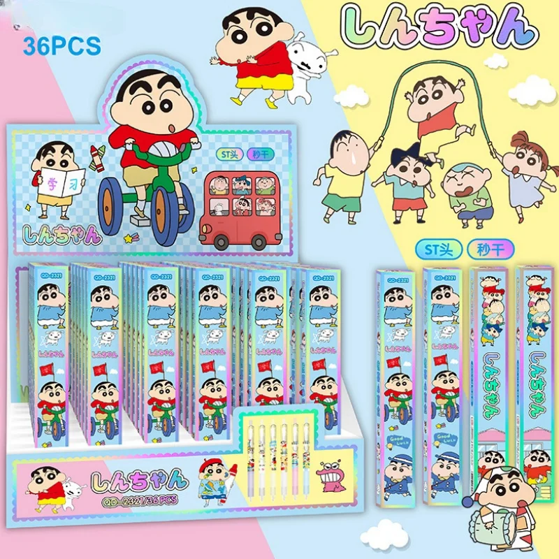 Anime 36pcs Cartoon Crayon Shin-chan Noob Gel Pen Exquisite Box Packaging Neutral Pen Student Stationery Office School Supplies