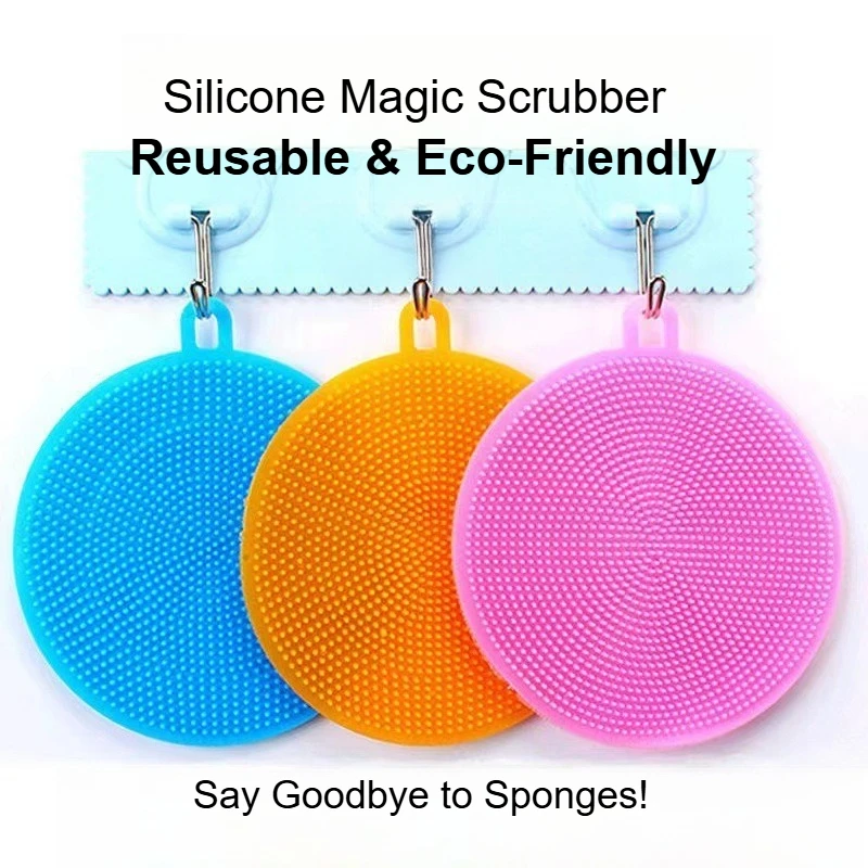 

Reusable Silicone Dishwashing Sponge Non-Stick Oil Kitchen Cleaning Brush Scouring Pad Pot Pan Scrubber Cloth