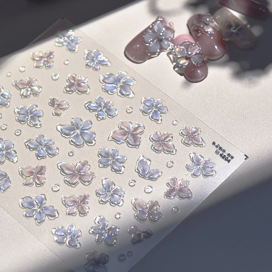 1개 5D 젤리 정교한 꽃 스티커 네일용 반짝이는 판타지 벚꽃 플로럴 네일 아트 스티커 접착 블루밍 플라워 네일 데칼