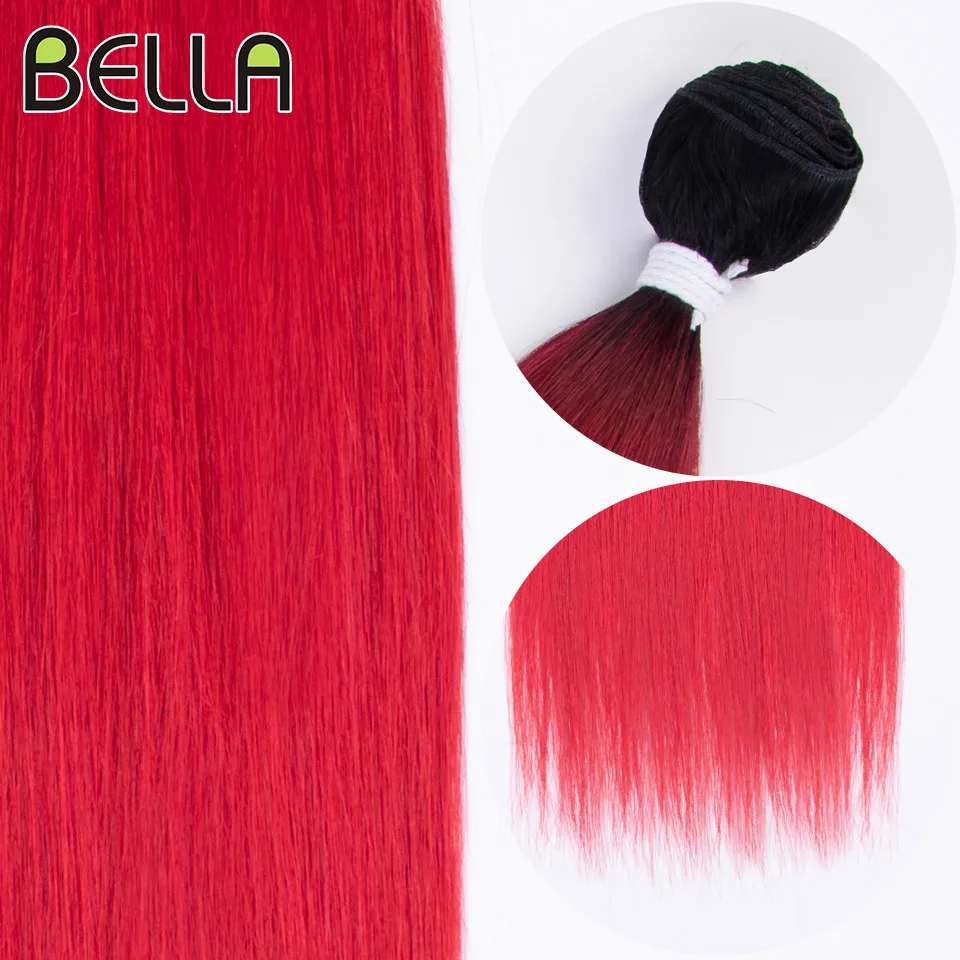 Bella-Pacotes De Extensões De Cabelo Sintético, Salon Yaki Cabelo Liso, Ombre Vermelho, Loiro, Fibra De Alta Temperatura, Rabo De Cavalo, 30"