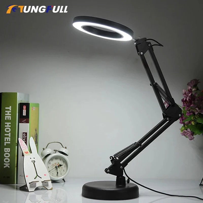 Foldable Professional 8X Magnifying Glass Desk Lamp with Three Dimming Modes Nail Beauty Lamp USB Reading Lamp LED Light