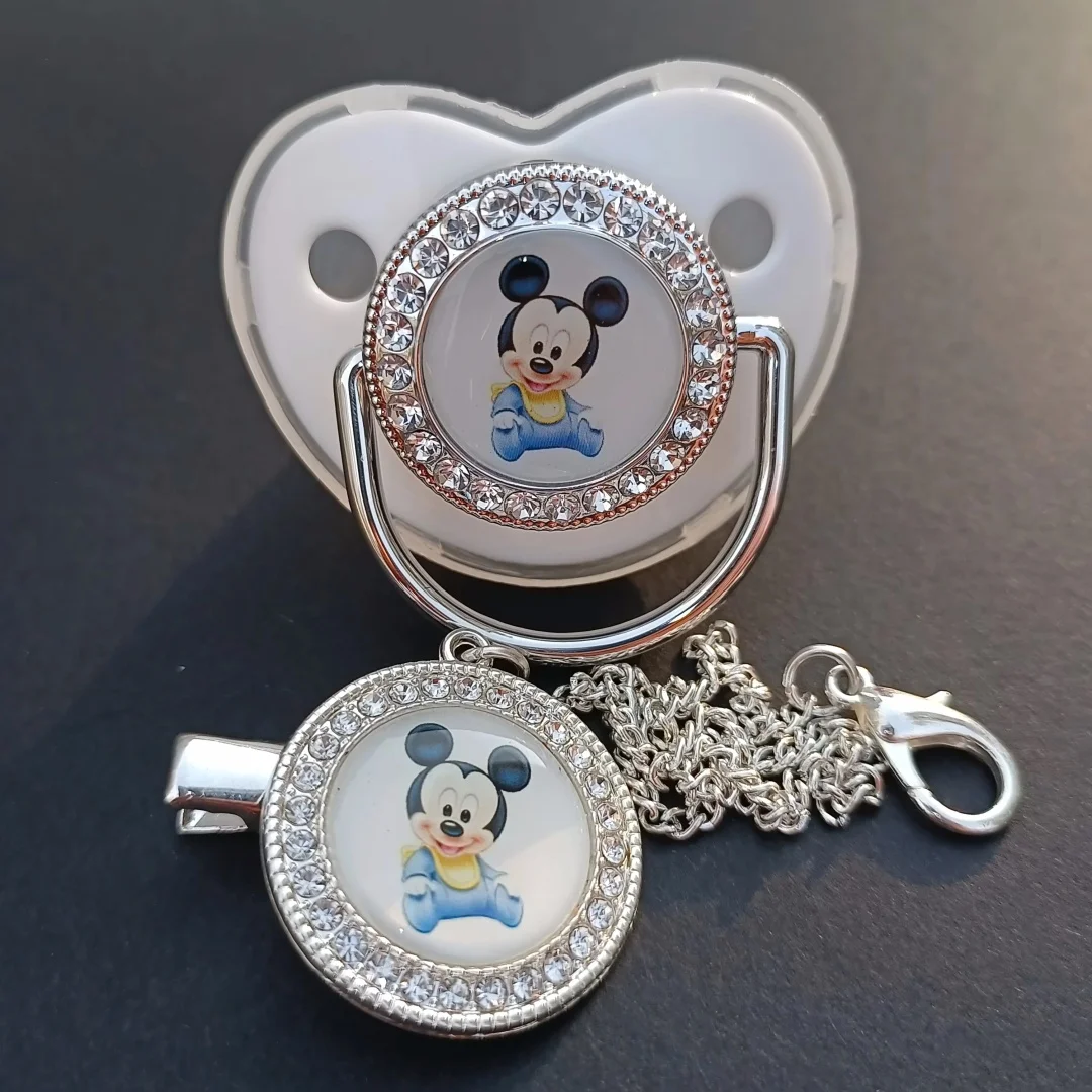 Little Mickey Cartoon Print Shiny baby pacifier Clip chain Baby newborn pacifier brand print Soothing Baby shower gift 0-24M