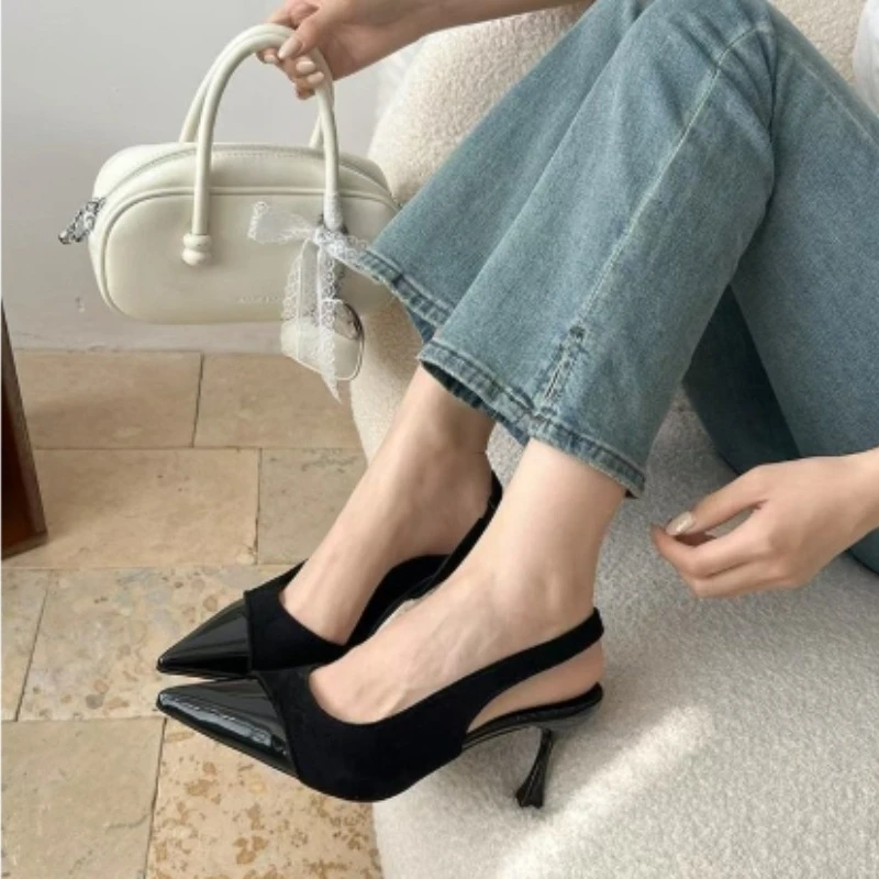 

French High Heels Pink Toe Sandals Fairy Shoes 2026 Spring and Summer Stitching Skirt Pointed Shoes Single Shoes