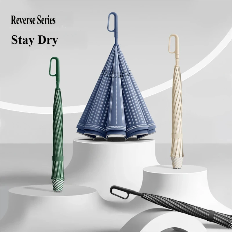 Japanese & Korean Style Double-Layer Automatic Inverted Car Umbrella with Ring Buckle, Dual-Use for Sunny & Rainy Days, Long Han