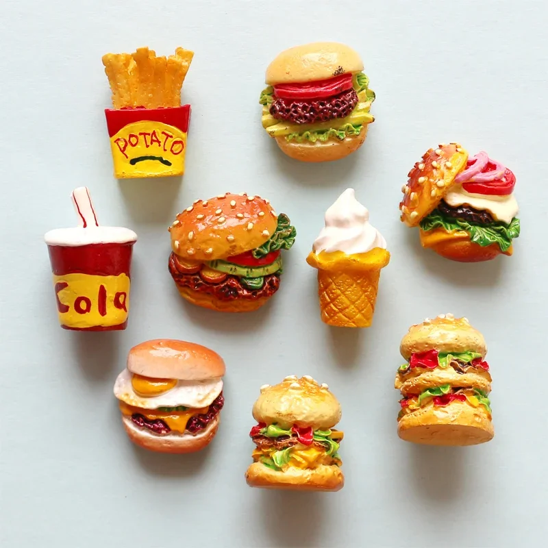 Super mini cute hamburger, cola, french fries, ice cream, refrigerator stickers, food refrigerator magnets, message stickers