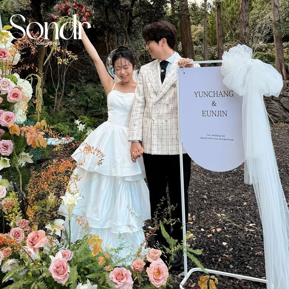 Sondr Спагетти Многоуровневое корейское свадебное платье из тафты Простое элегантное милое свадебное платье трапециевидной формы по индивидуальному заказу