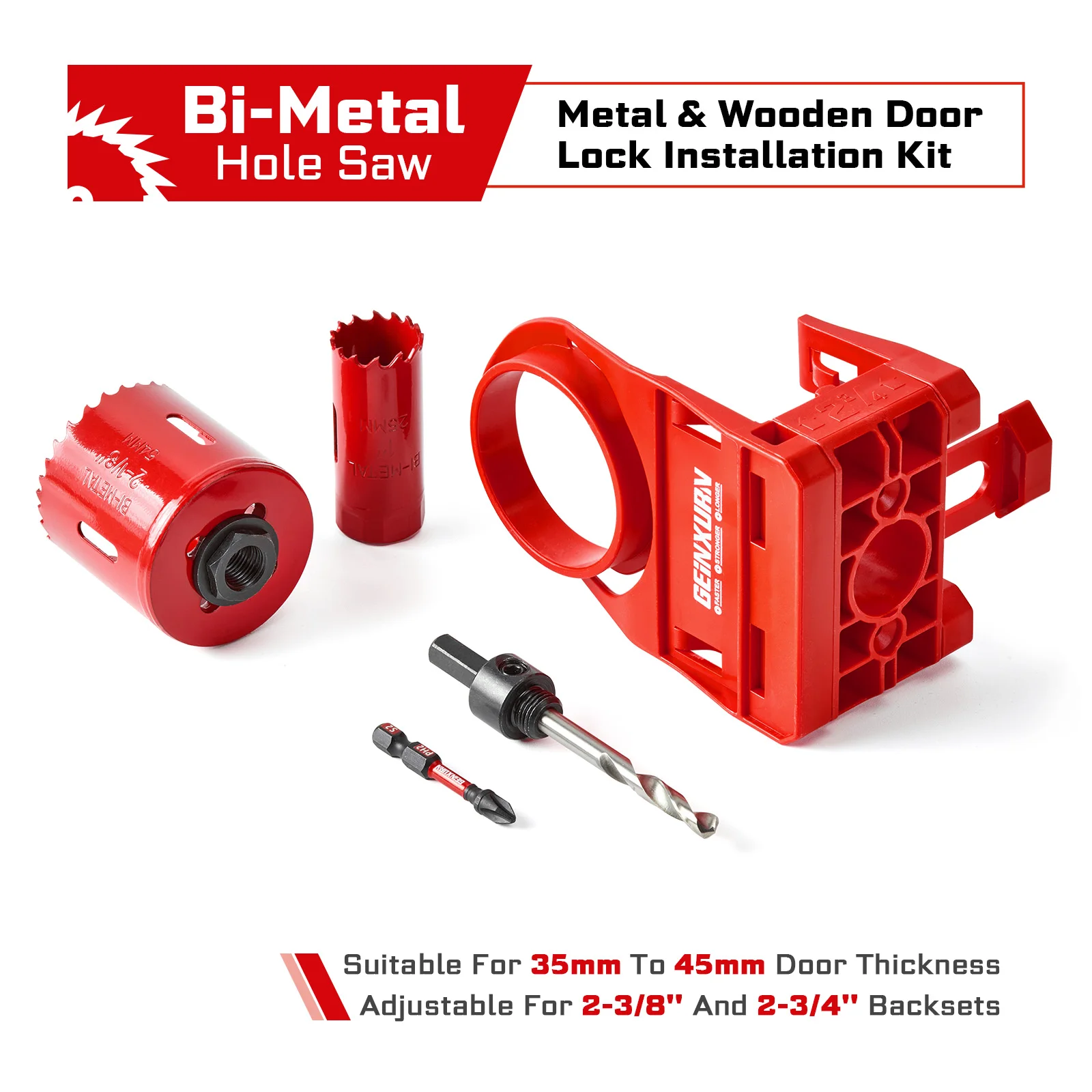 Geinxurn 1-3/8"-1-3/4" Wooden Door Lock Installation Kit, S2 Steel Hole Saw with Guide Template