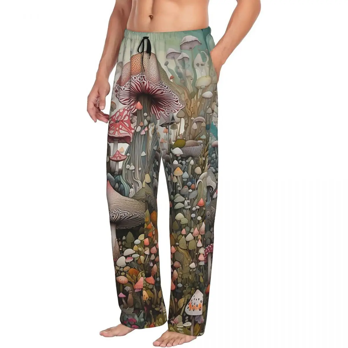 Custom Magical Mushroom Field Pajama Pants Men Sleepwear Sleep Lounge Bottoms with Pockets