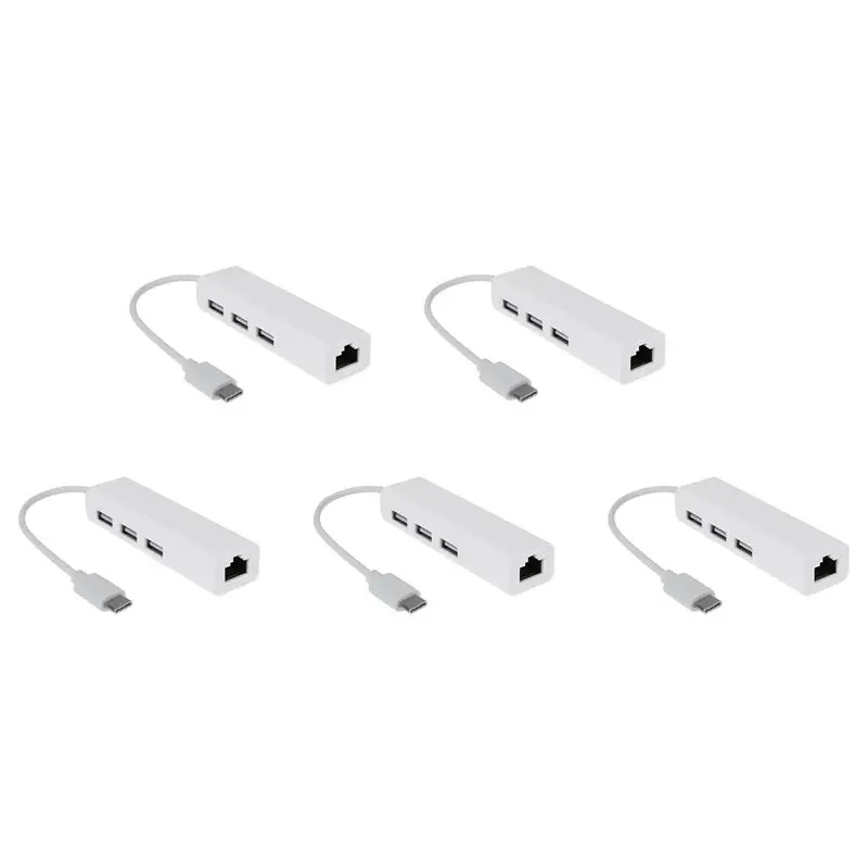 

5X USB-C USB 3.1 Type C To USB RJ45 Ethernet Lan Adapter Hub Cable For PC-ABIU