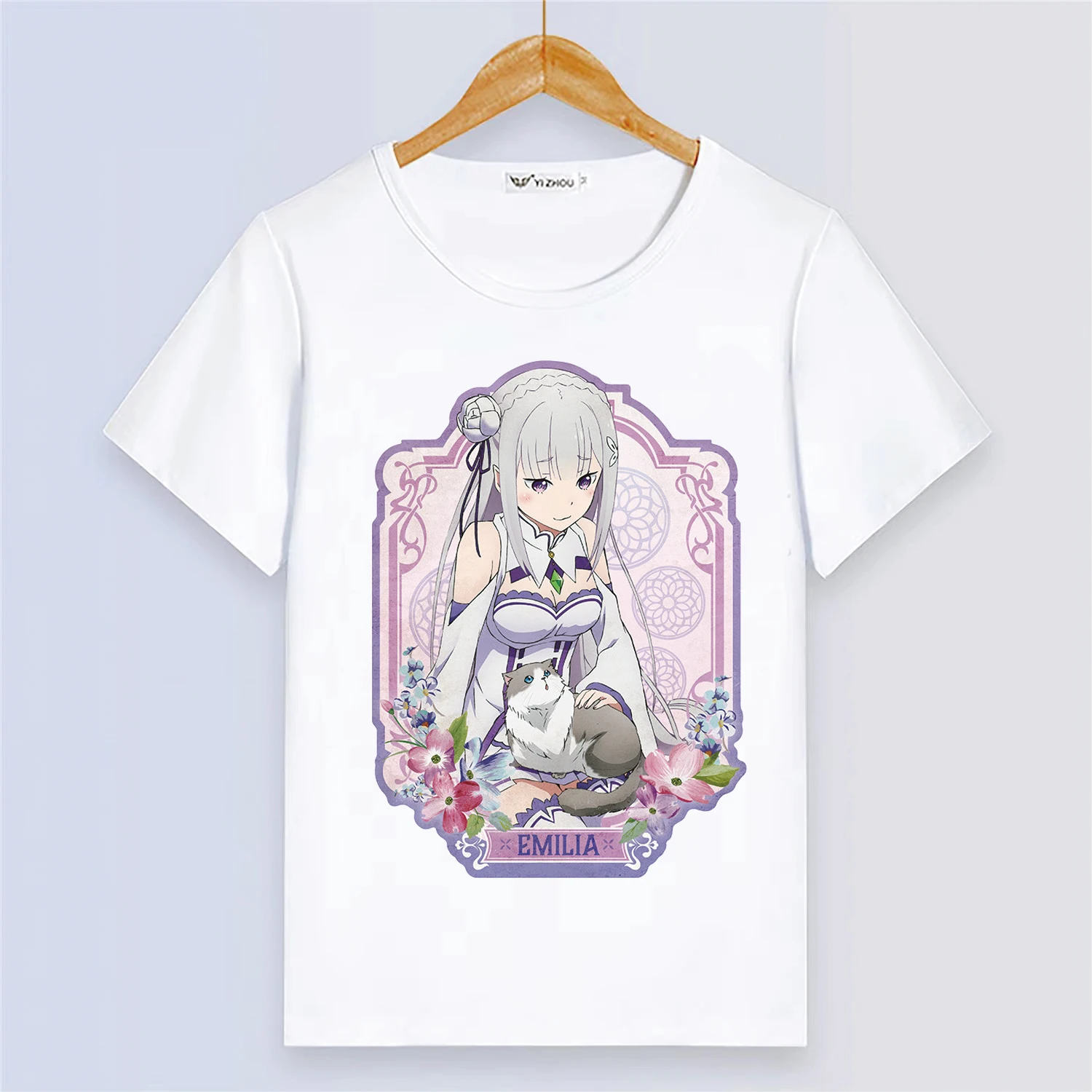 Anime Ram Rem Emilia Summer Short Sleeve T Shirt Cartoon Printing White T-shirt Girls Tops Clothes Breathable Tee Shirts
