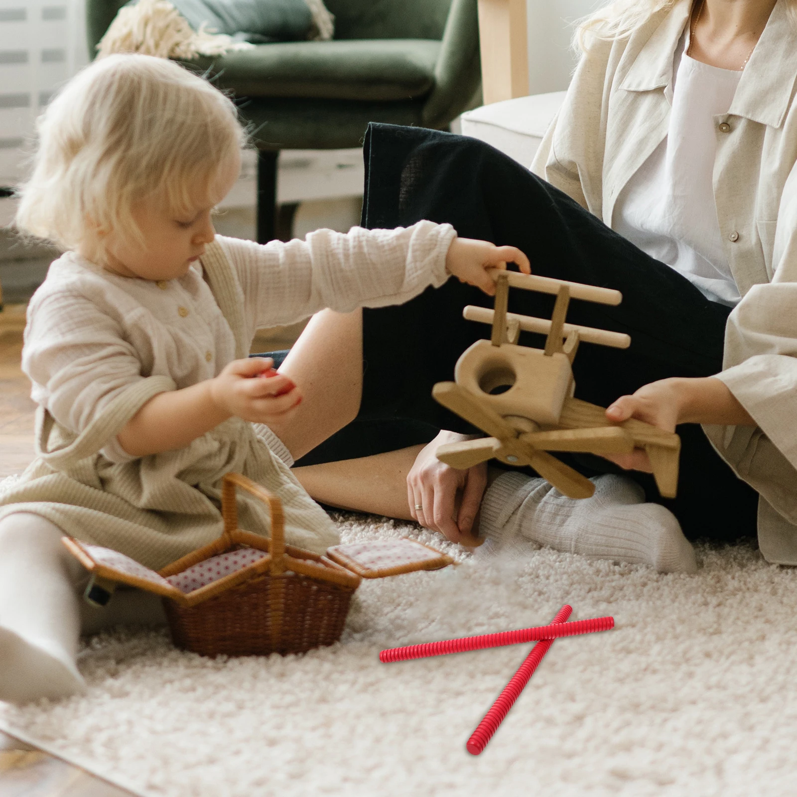 

2pcs Red Rhythm Wooden Percussion Instruments Early Education Tools Eco-Friendly Thread Design