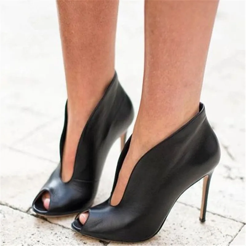 Deep V Front Women Pumps Peep Toe High Heels Wedding Dress Shoes Woman Sexy Ankle Boots Valentine Shoes Stiletto