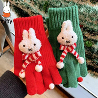 Christmas Miffy Gloves Kawaii Autumn Winter Thick Gloves Student Outdoor Cycling Finger Divided Full Pack Gloves