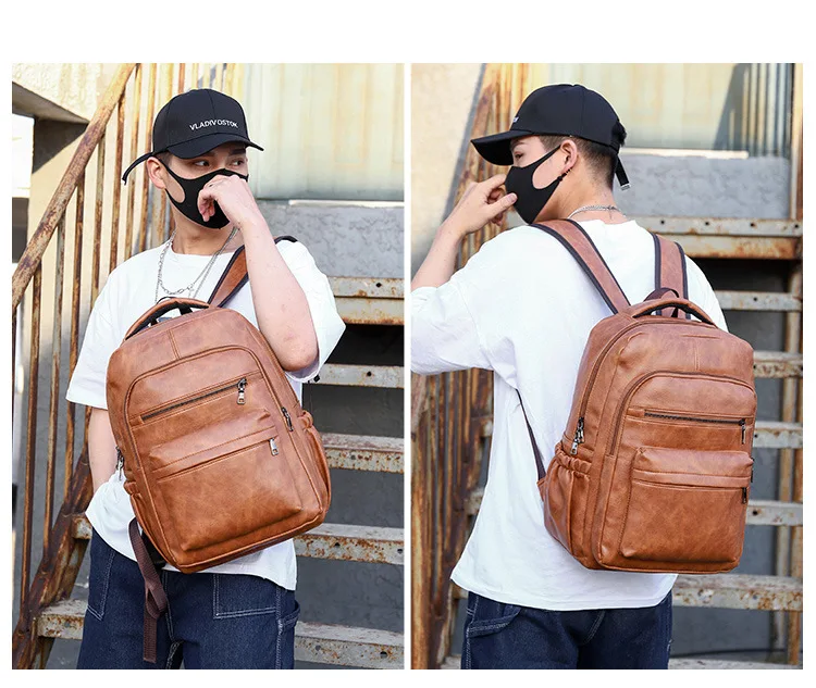 Hohe Qualität USB Lade Rucksack Männer PU Leder Rucksack Große Laptop Rucksäcke Männlichen Mochilas Schul Für Jugendliche Jungen – Detail 5