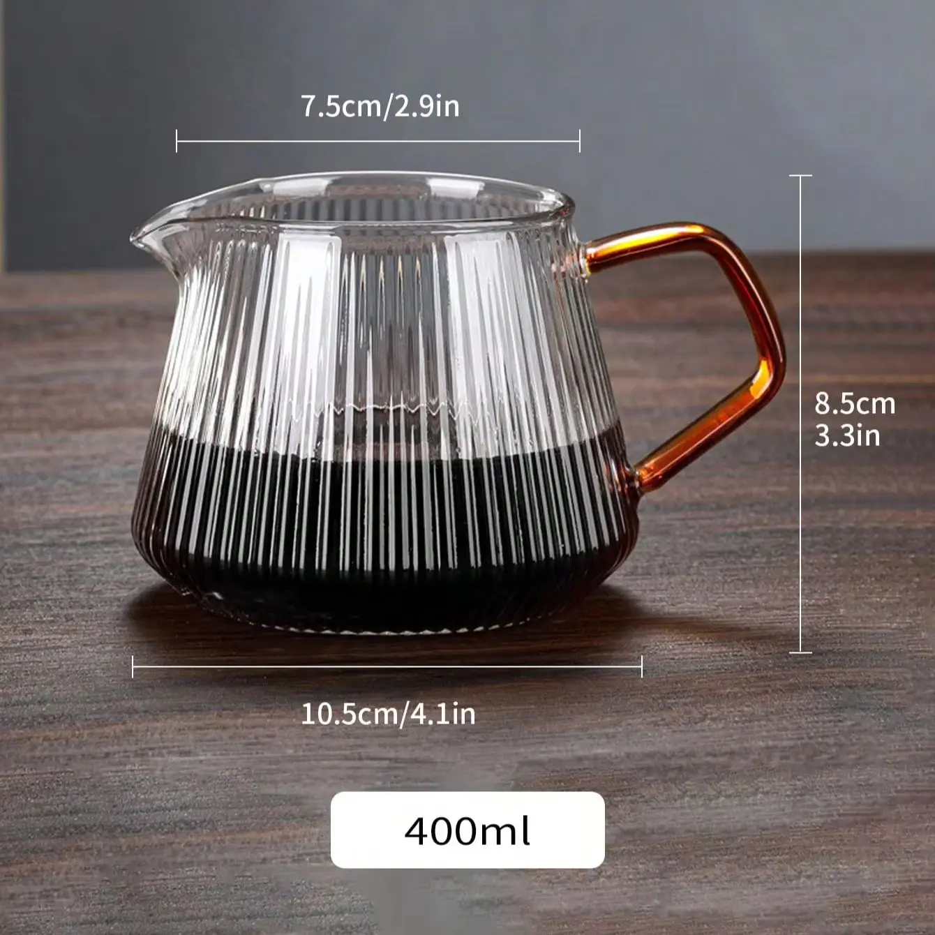 Leeseph Glass Coffee Server For Pour Over Coffee & Tea Vertical Striped Microwave Safe & Heatproof Glass Body (400ml & 600ml)