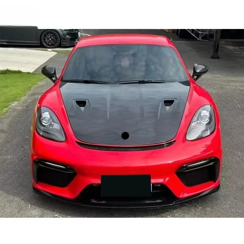ملحقات غطاء محرك السيارة من ألياف الكربون عالية الجودة لبورشه كايمان بوكستر 718 GT4 ترقية غطاء المحرك بتصميم RS #6