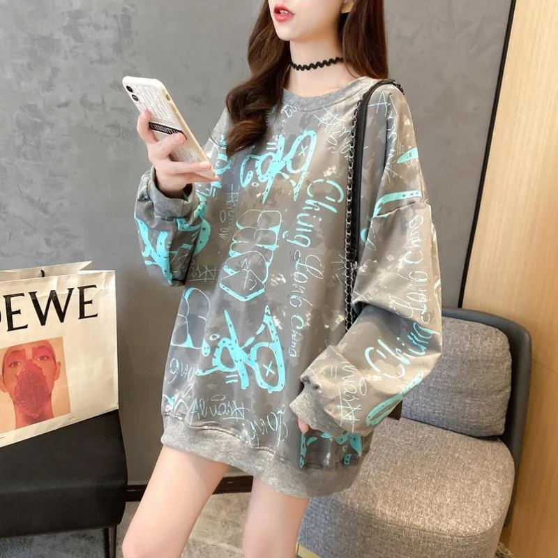 Baggy feminino pulôver topo carta impressão esporte roupas jovens manga longa barato texto novidade hiphop solto camisolas femininas