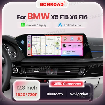 Reproductor Multimedia BONROAD de 12,3 pulgadas con CarPlay inalámbrico y Android para coche, Radio para BMW X5 X6 F15 F16 NBT EVO, Bluetooth, navegación GPS, pantalla táctil 1