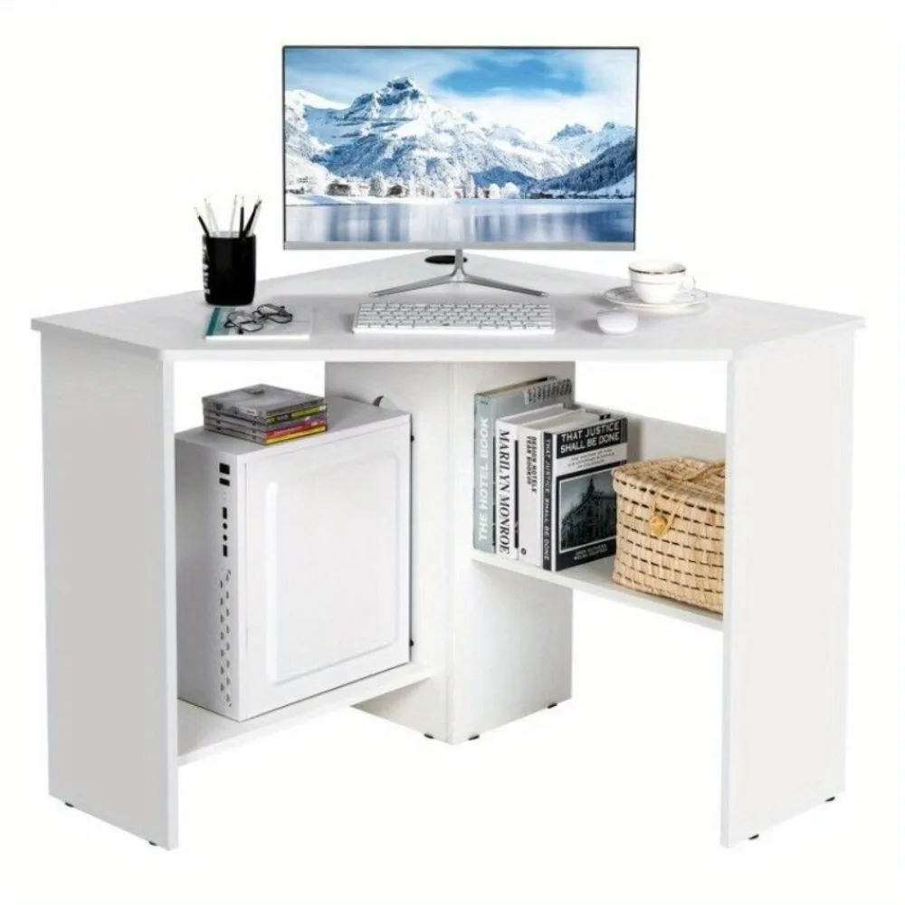 

Corner Computer Desk Triangle Writing Office Workstation Storage Shelf Furniture