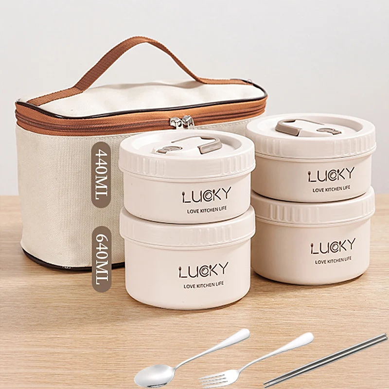 Microwave Leakproof Stainless Steel Food Container With Bag Set Children School Worker Bento Box Portable Outdoor Lunch Box KIt