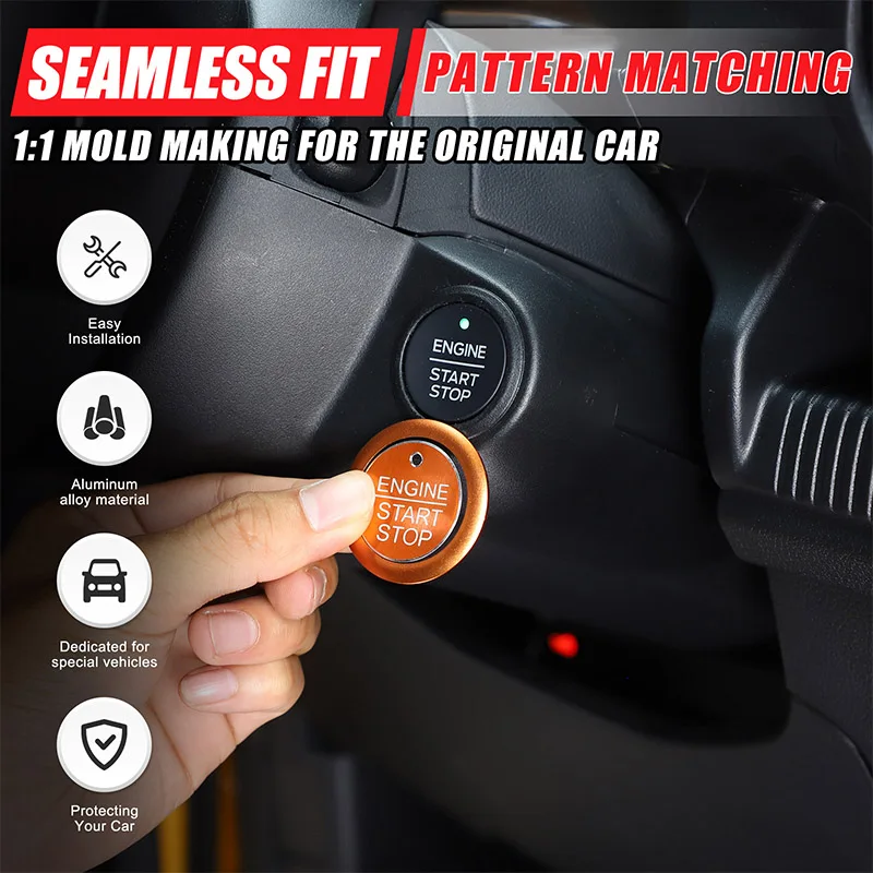

For 23+ Ford Ranger Ranger car decorative one-touch start button stickers, aluminum alloy, orange, 2-piece set