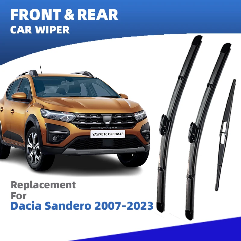 LHD Front Rear Windshield Wiper Blades For Dacia Sandero Stepway Streetway 2007 - 2023 Accessories 2008 2012 2013 2016 2018 2020