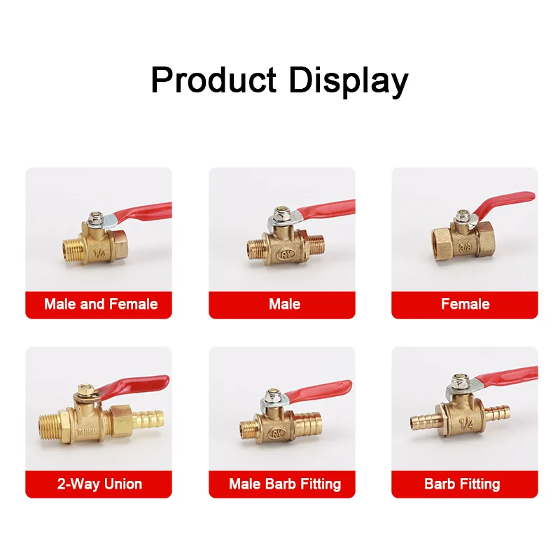 Red Handle Ball Faucet Shutoff Ball Valve Hose Barb Inline Water Oil Air Gas Fuel Line Small Brass Ball Valve