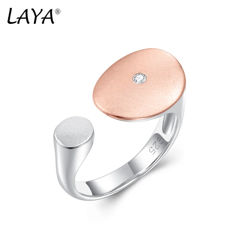 LAYA 925100% Sterling Silver Shiny Zircon Satin Open Cut Ring Minimal Geometric Irregular Open Creative Handmade Jewelry 2022