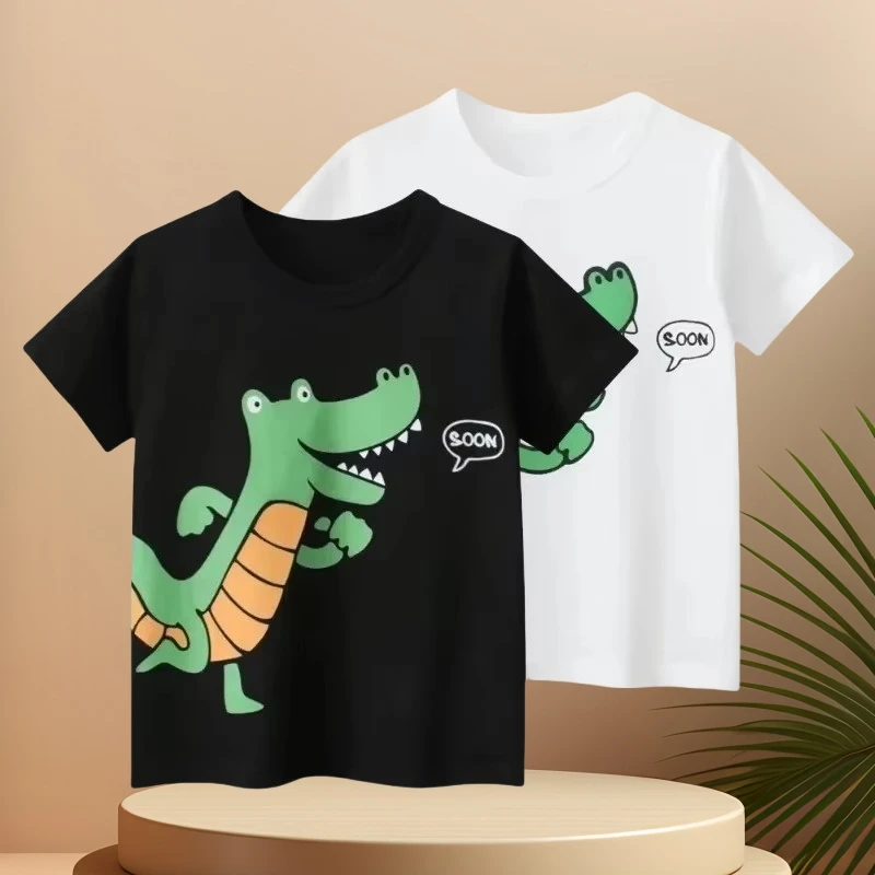 Cartoon Dinosuar Boys Top 2025 Summer New Children's T-Shirts Short Sleeve O-Neck Cotton Top Tees Kids Outfit 2-10Y Dropshipping