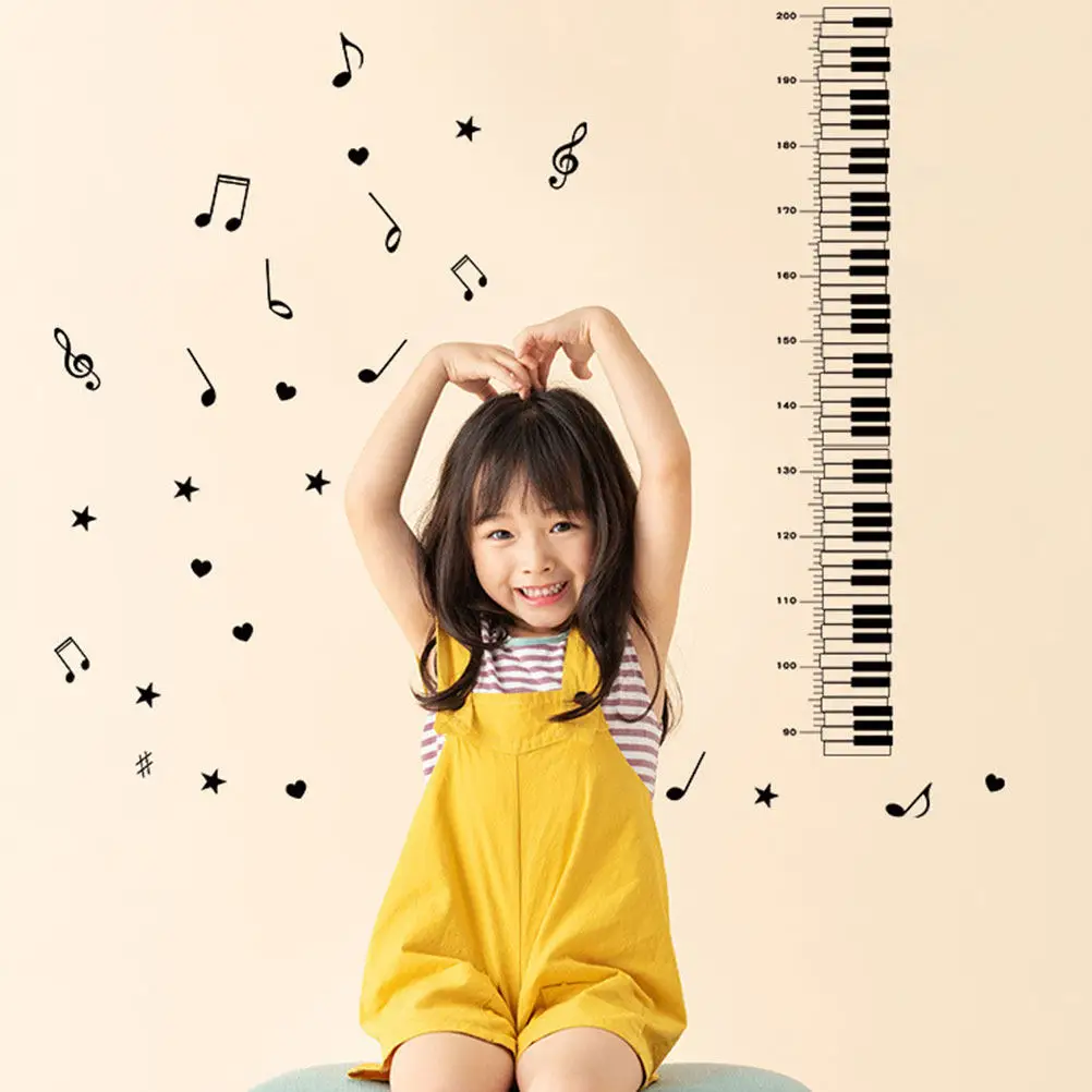 1Sheet Decorative Height Ruler Sticker Piano Theme Accurate Measuring Scale Removable Waterproof Wall Decal for Nursery Playroom