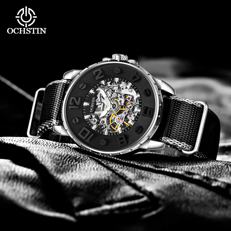 Ochstin-reloj mecánico de lujo para hombre, cronógrafo con movimiento de esqueleto, ligero, creativo, Serie de nailon, novedad de 2024