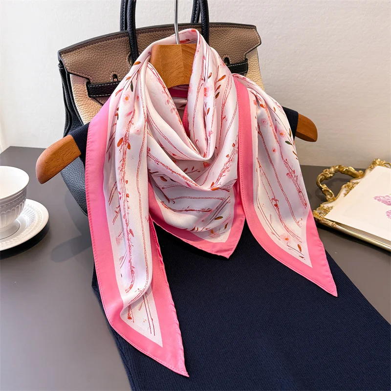 

Female Silk Scarf Hijab Turban Fashion Luxury Bandana Handkerchief Shawl Head Scarf Neckerchief Windproof Headband Wraps Print