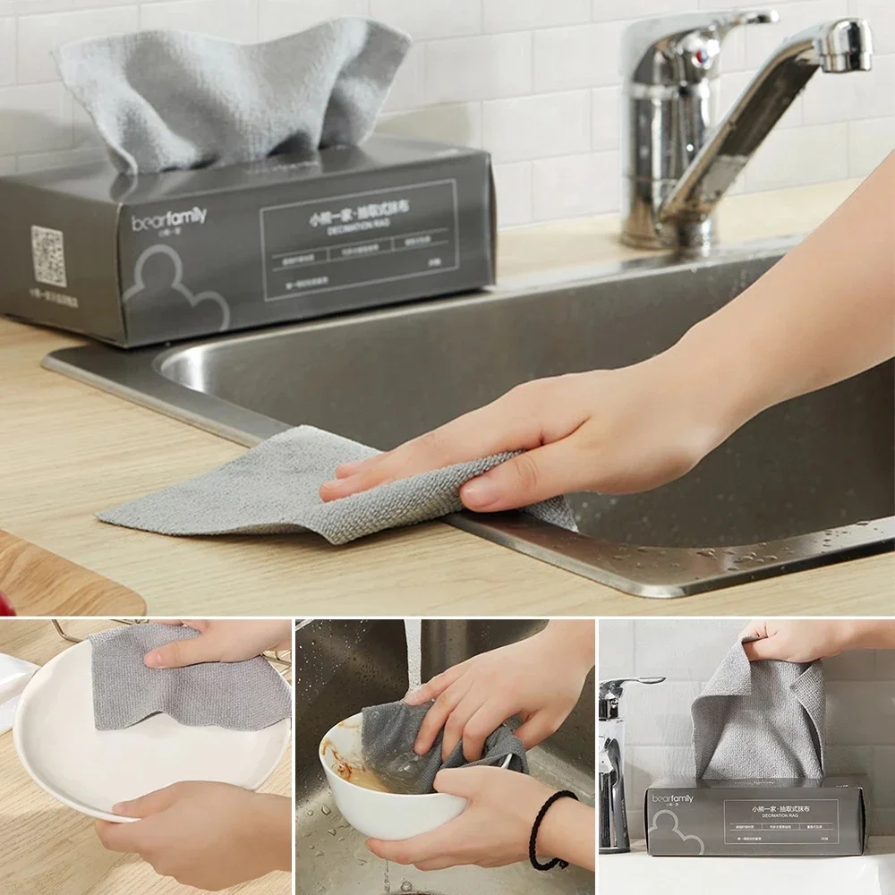 Extractive Type 1 Box of 20 Disposable Rags Kitchen Microfiber Absorbent Oil Lazy Rags Dish Cloth Cleaning Towel Scouring Pad