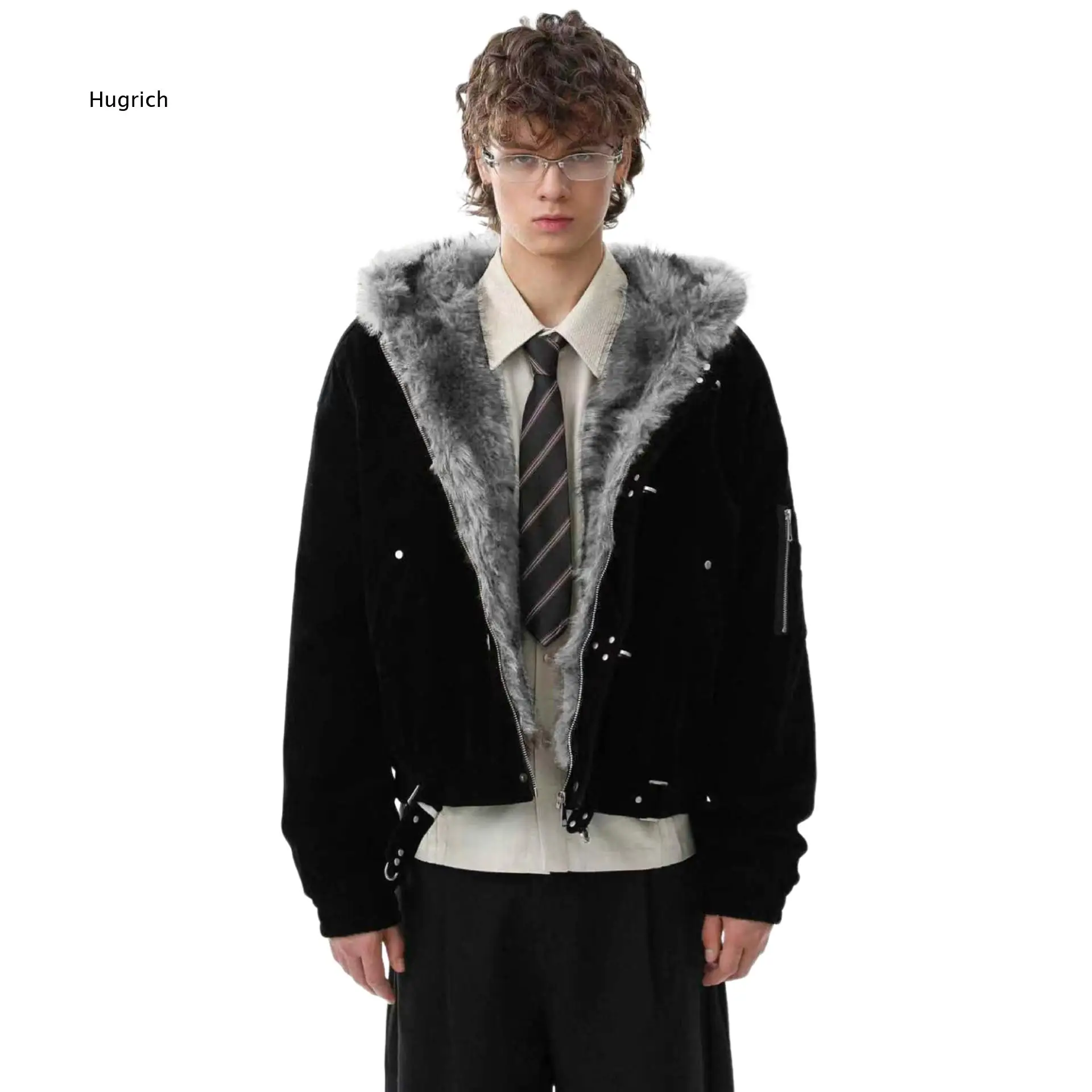 Men Vintage Hooded Warm Outer Jacket Long Sleeve Metal Buckle Design With Elastic Cuffs For Autumn Winter Daily Matching
