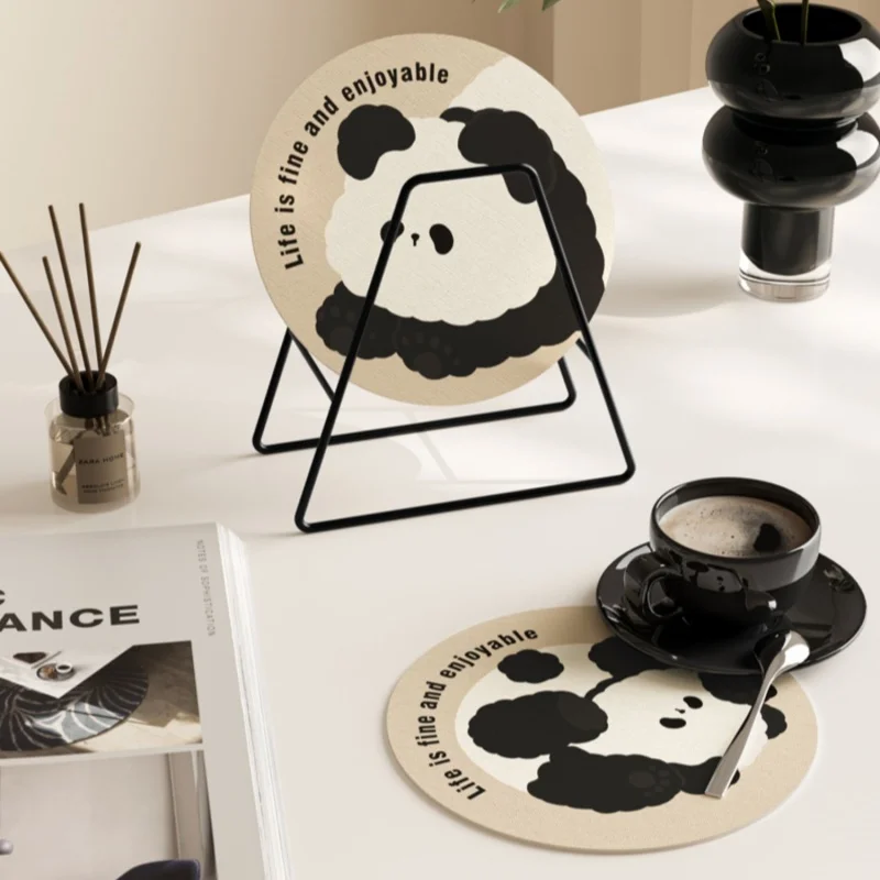 

Cute Panda Leather Coasters Creative Absorbent Heat Insulation Tea Coaster Household Non-slip Anti-oil Mats Jewelry Photography