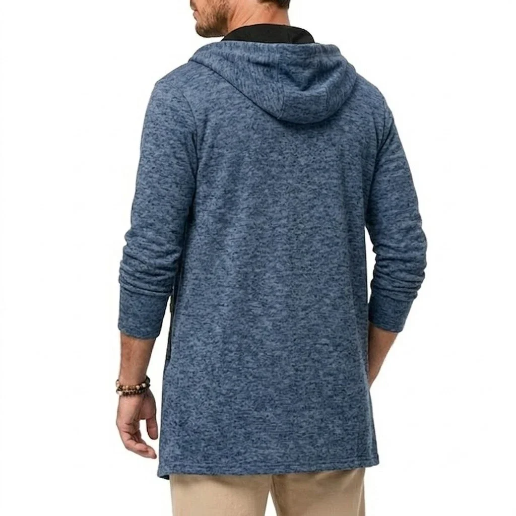 Neue Herren-Kapuzenjacke mit Reißverschluss, thermisch, winddicht, lässiger Fleece-Sweatshirt, Reißverschlusstaschen, langer Mantel für Outdoor-Aktivitäten, mit Kapuze – Detail 8