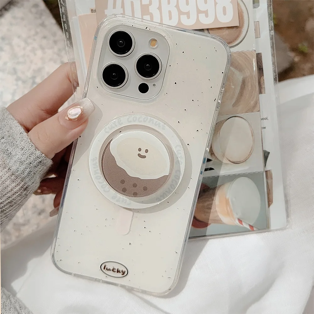 Funda Magnética para Teléfono con Diseño de Huevo de Coco de Dibujos Animados Coreanos para iPhone 17 Air 16 13 15 12 14 Pro Max, Funda Protectora Suave a Prueba de Golpes
