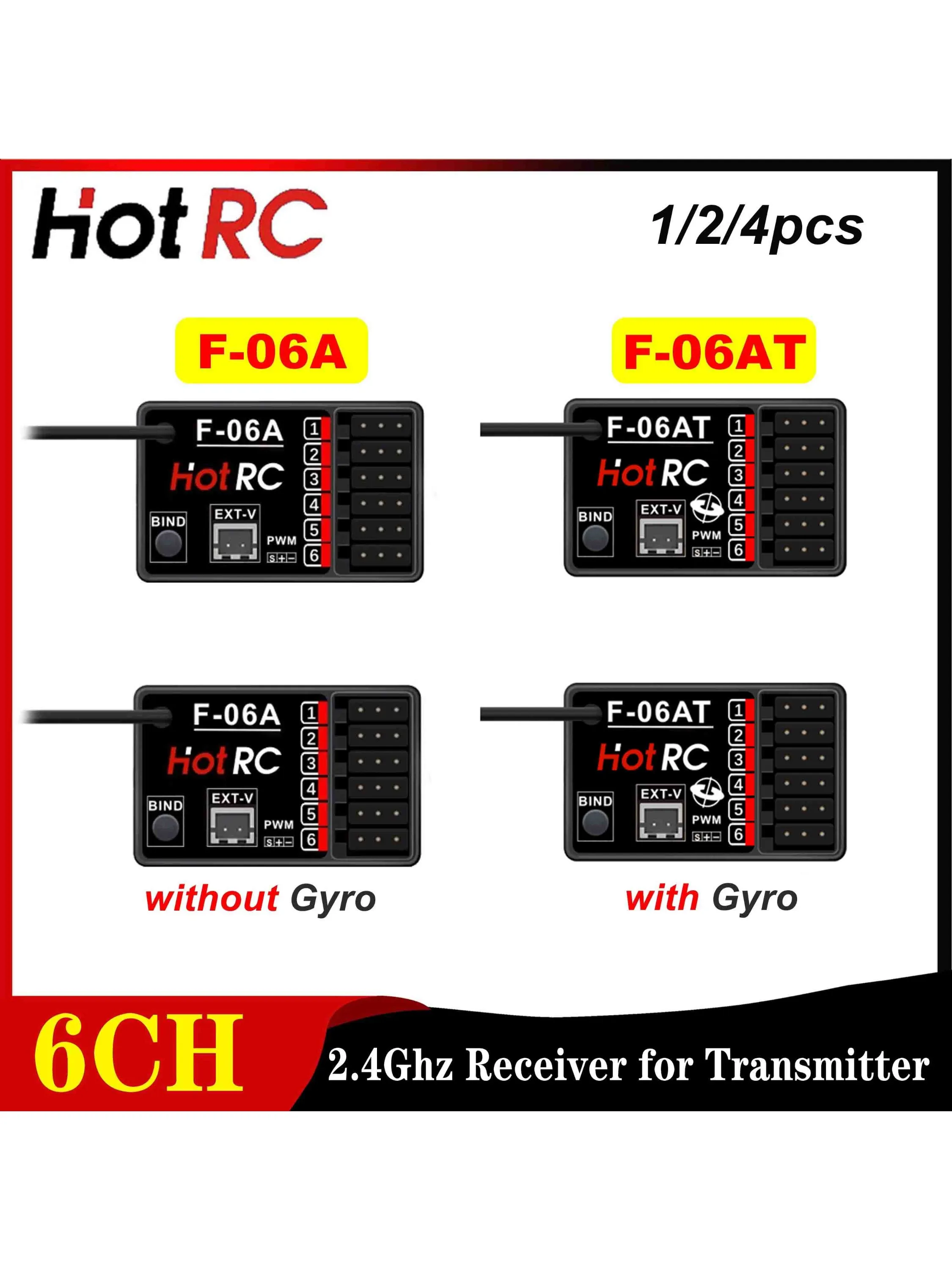 HOTRC 6CH 2,4 GHz F-06A F-06AT Gyro Empfänger 6 Kanal für Sender Radio System Fernbedienung RC Auto Boot Tank modell Spielzeug