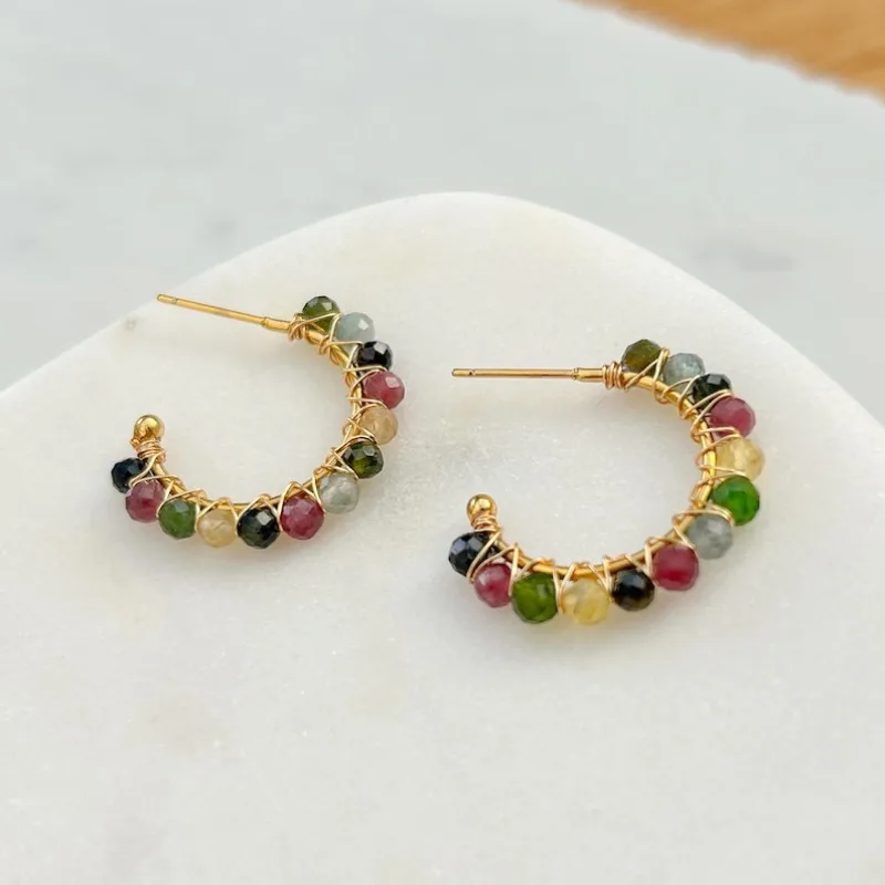 Colorful gemstone beaded earrings, suitable for giving to best friends, mothers, daughters or wives