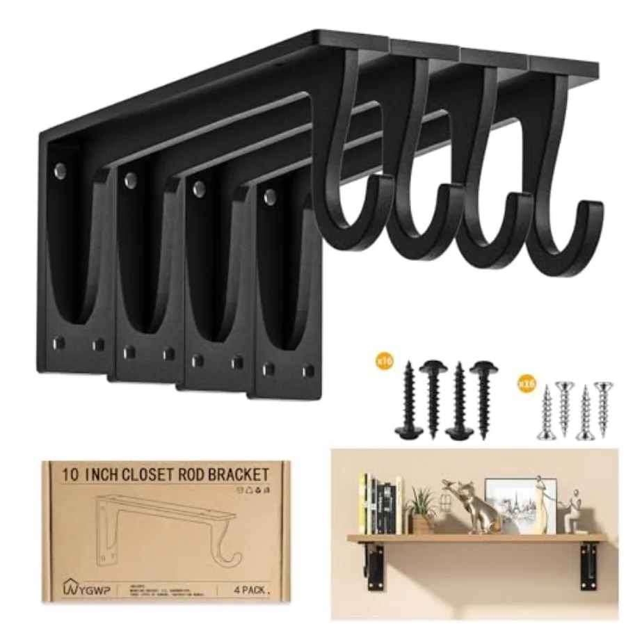 

Кронштейны для штанг в шкафу, усиленные, выдерживающие до 400 фунтов, 10 дюймов, настенные, с держателем для штанги, для дома и гардеробной.