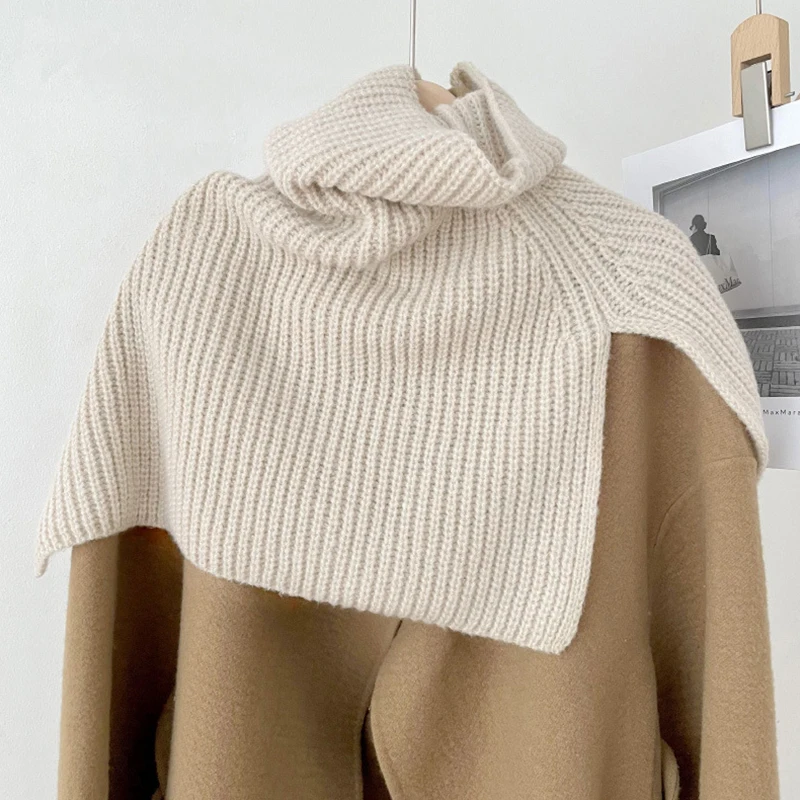 Autumn Winter Knitted Shawl Pullover Scarf for Women Solid Soft Warm Shoulder Cape Turtleneck False Collar Clothes Accessories