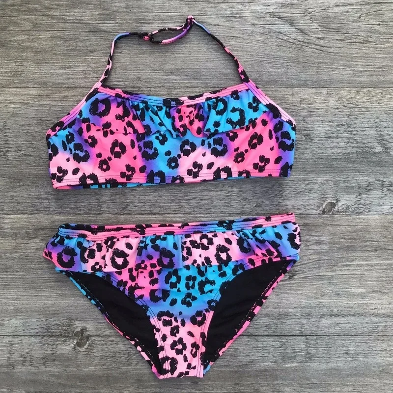 

Girl Swimsuit Two Pieces Swimwear 2024 Leopard Butterfly Swimwear For Kids Swimming Clothes Kids Girl Bikini Girl Swimming Suit